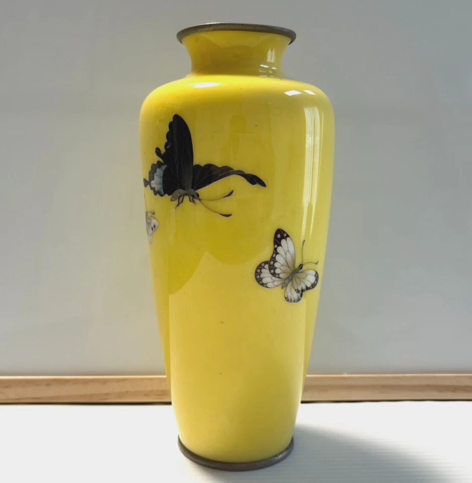 黄色景泰蓝日本古董花瓶| eBay