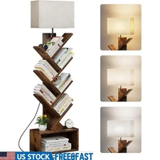 6 Tier Tree Bookshelf with Light Narrow Bookcase Tower Standing Book Organizer