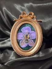 Original Mini Wall Decor Bumblebee Purple Flower Acrylic Painting Wall Gift