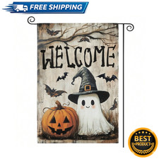 Welcome Halloween Garden Flag 12x18 Double Sided Ghost Pumpkin Fall Yard Decor