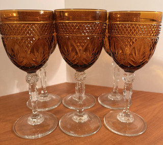 Cristal D'arques Durand Antique Amber Etched Goblets Set Of 6