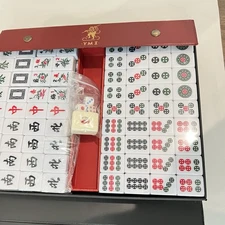 Yellow Mountain Imports Mah Jong Set 144 Tiles New Red Case Dice Counters