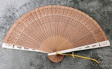 Vintage Decorative Wooden Fan 8.5 Inch Long IN BOX, GOOD USABLE CONDITION 