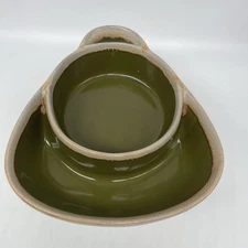 LTD Commodities Stoneware Soup Chip Dip Bowl Drip Glaze Avocado W/Design Cream