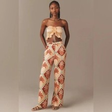 NWT Farm Rio x Anthropologie Pineapple Satin Wide-Leg Pants Size Large L $188