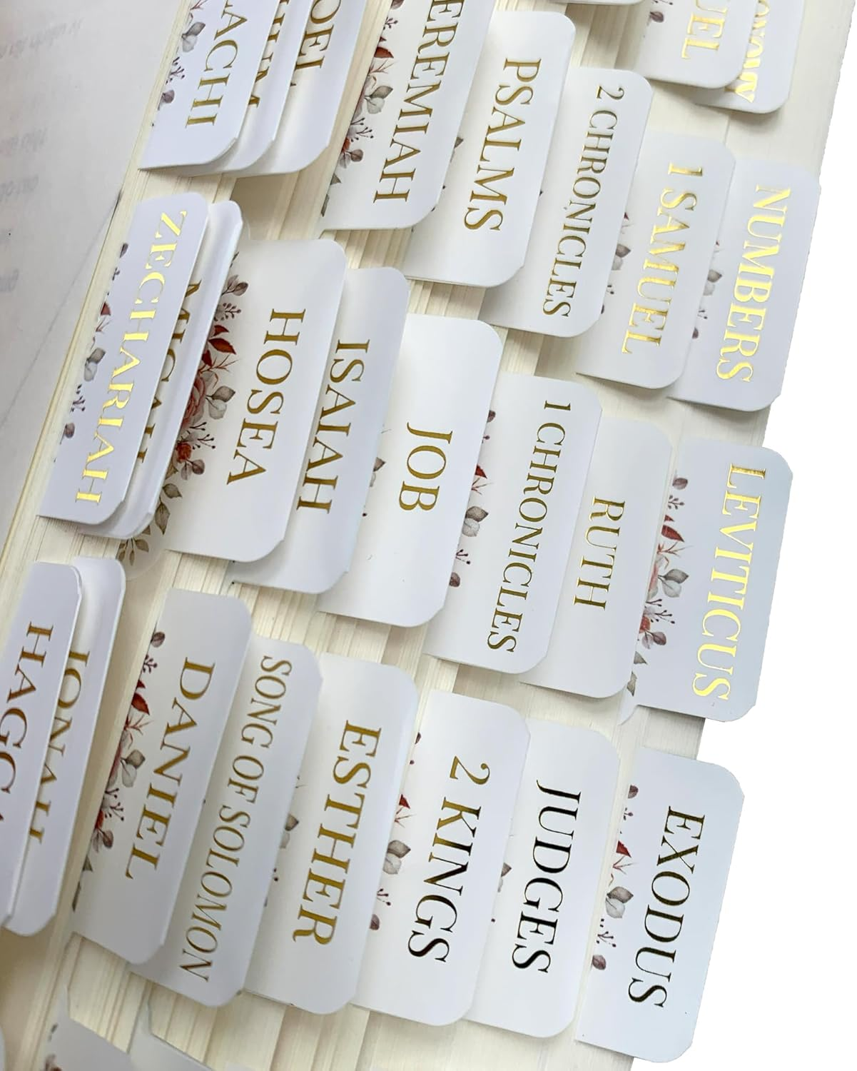 Elegant Gold Foil Laminated Bible Tabs Set - 80 Easy-to-Apply Tabs for Organizing Scripture  -image