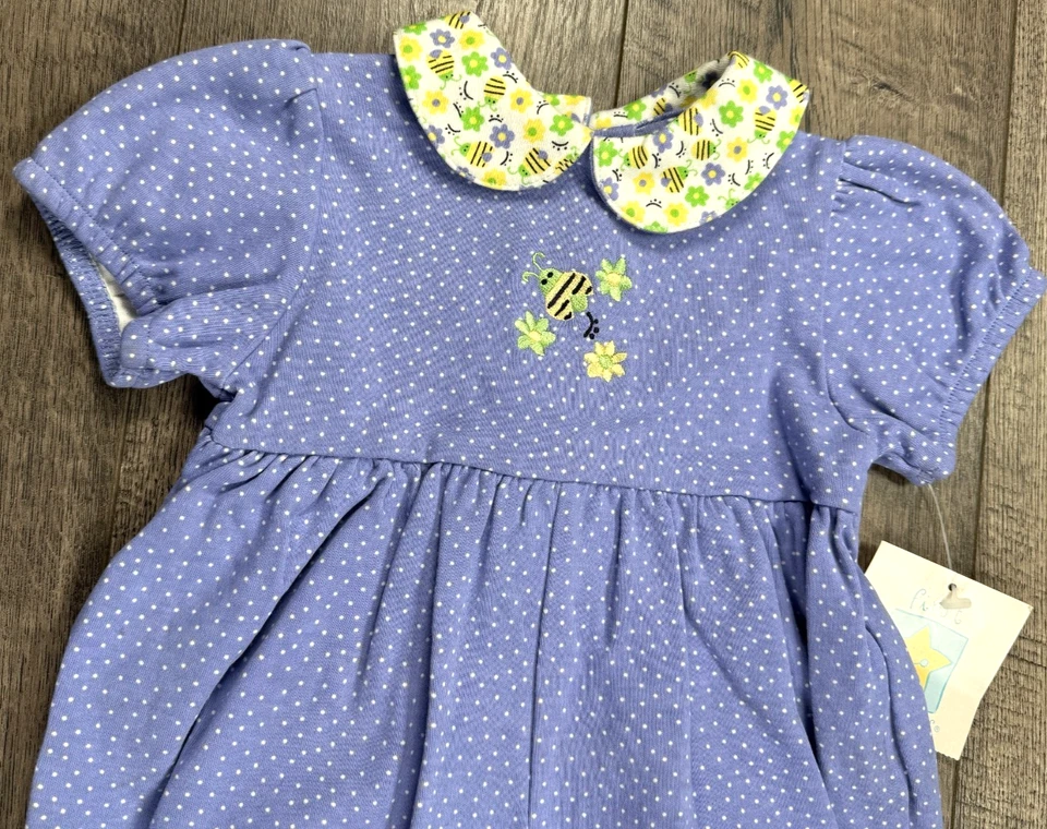 Ropa Bebé Niña Nueva Vintage Primeros Momentos 6-9 Meses Azul Lunares Abeja Mameluco Foto 2 de 4