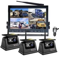 10.1" Wireless Monitor DVR 3x Solar Magnet Standby Rear View Camera For Truck RV