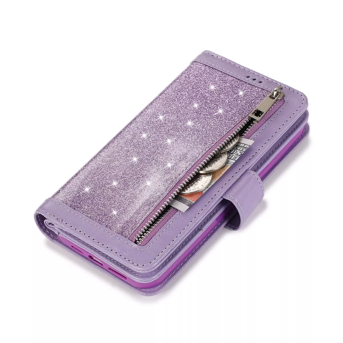 Shimmering Glitter Leather Wallet Phone Case for iPhone 14 Pro Max 14Plus  13 12 11 - A Stylish and Functional Accessory