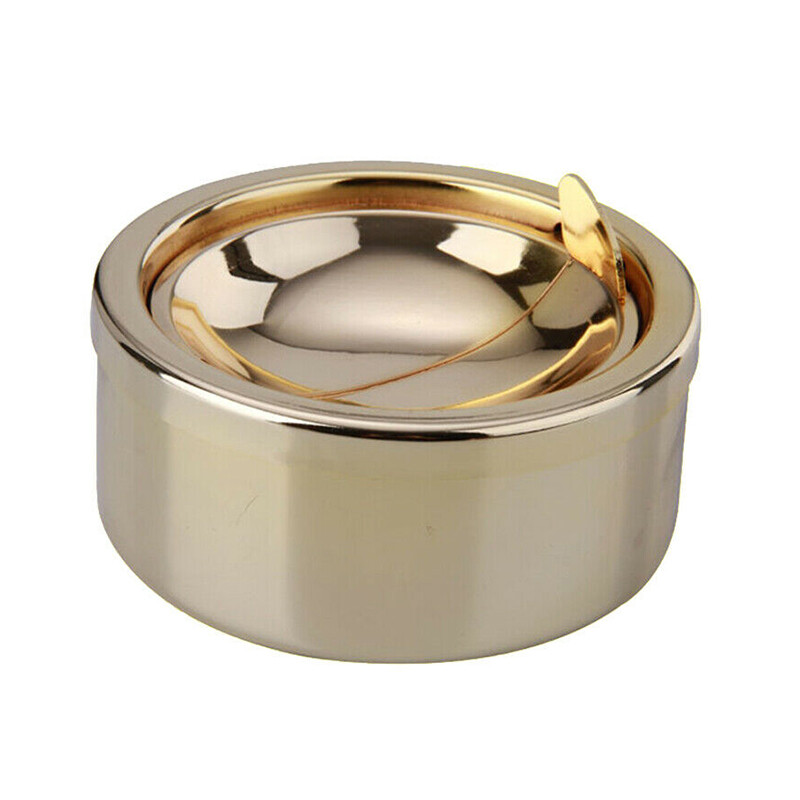 UK Outdoor Stainless Steel Spin Ashtray W/Press Rotating Lid Smokeless