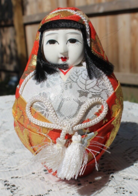 Vintage Japanese Wedding Hime Daruma Doll Gofun Face Red Kimono