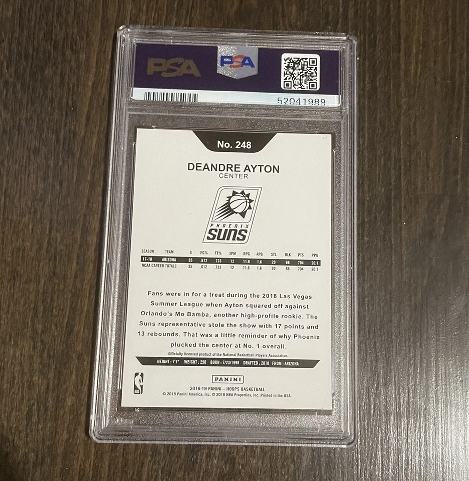 Deandre Ayton 2018 Panini Hoops 248 PSA 10 RC Rookie Suns Los Angeles Lakers NBA - Image 2 of 2