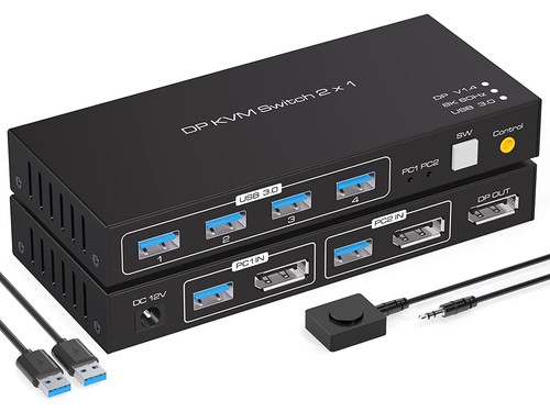 2 Commutateur KVM VPFET DisplayPort 2 ports Displayport 1.4 commutateur pour 2 ordinateurs