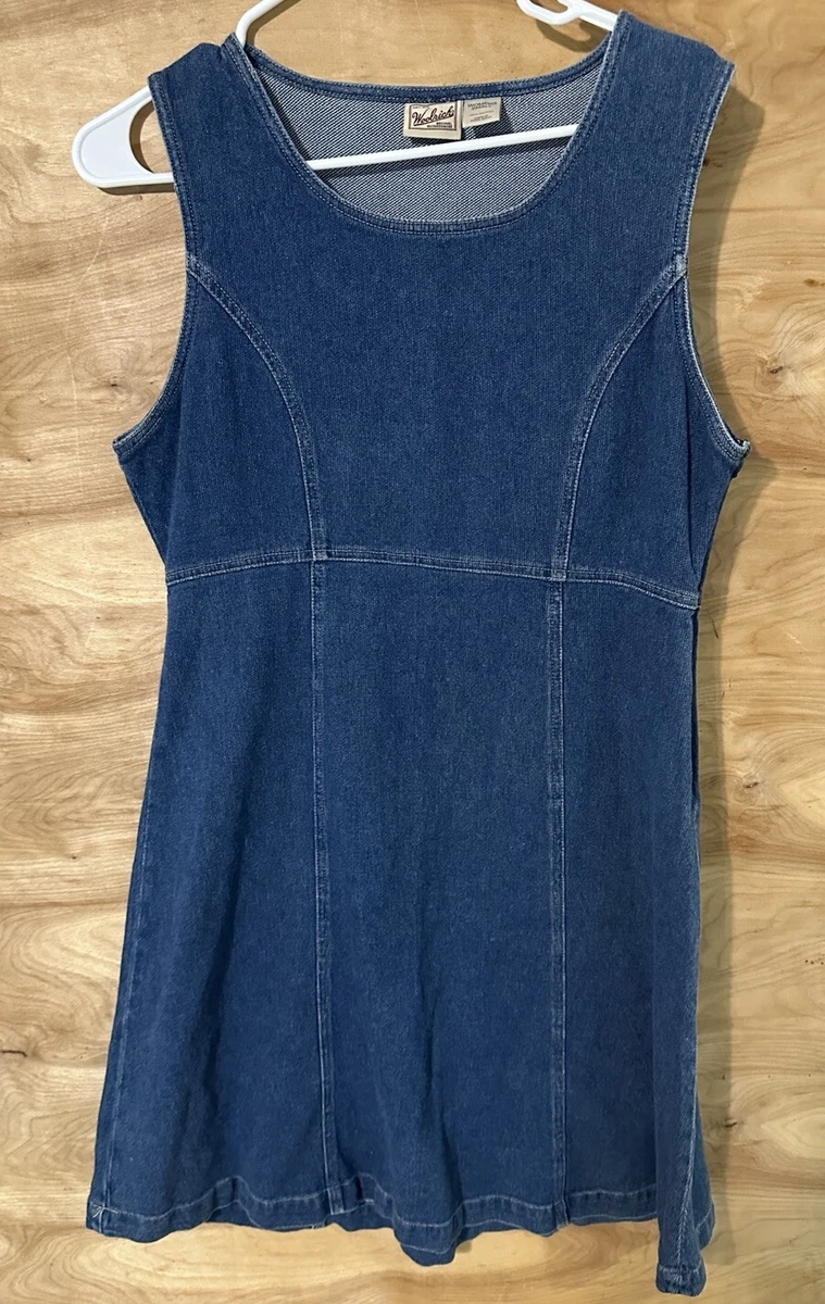 woolrich denim dress Woolrich 90s Embroidered Christmas Denim Dress Pinafore Maxi Grannycore Medium