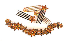 Brilliant Swarovski Crystal Amber-Colored Beaded Hair Comb.