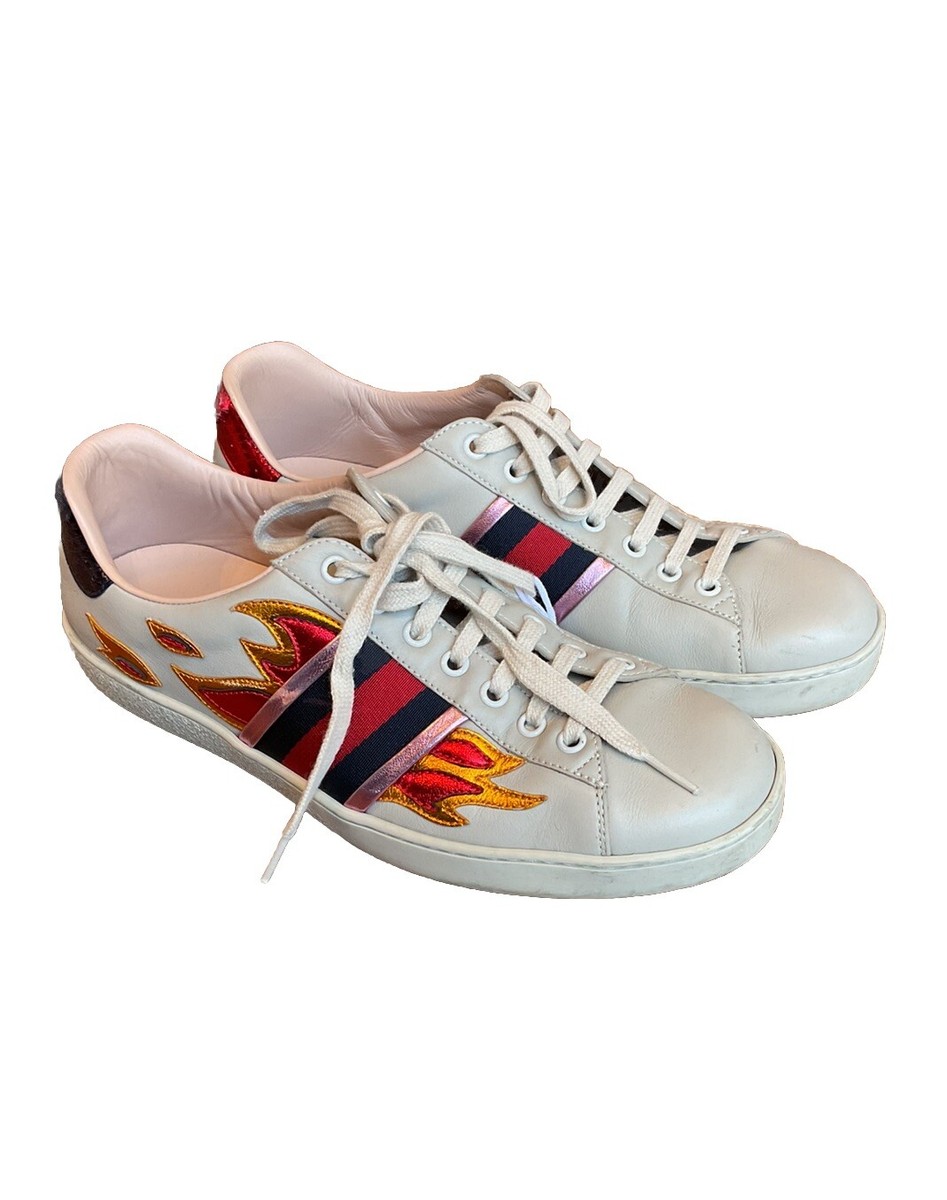 Gucci Flame Web Leather Sneaker Women's Size 9.5 | eBay