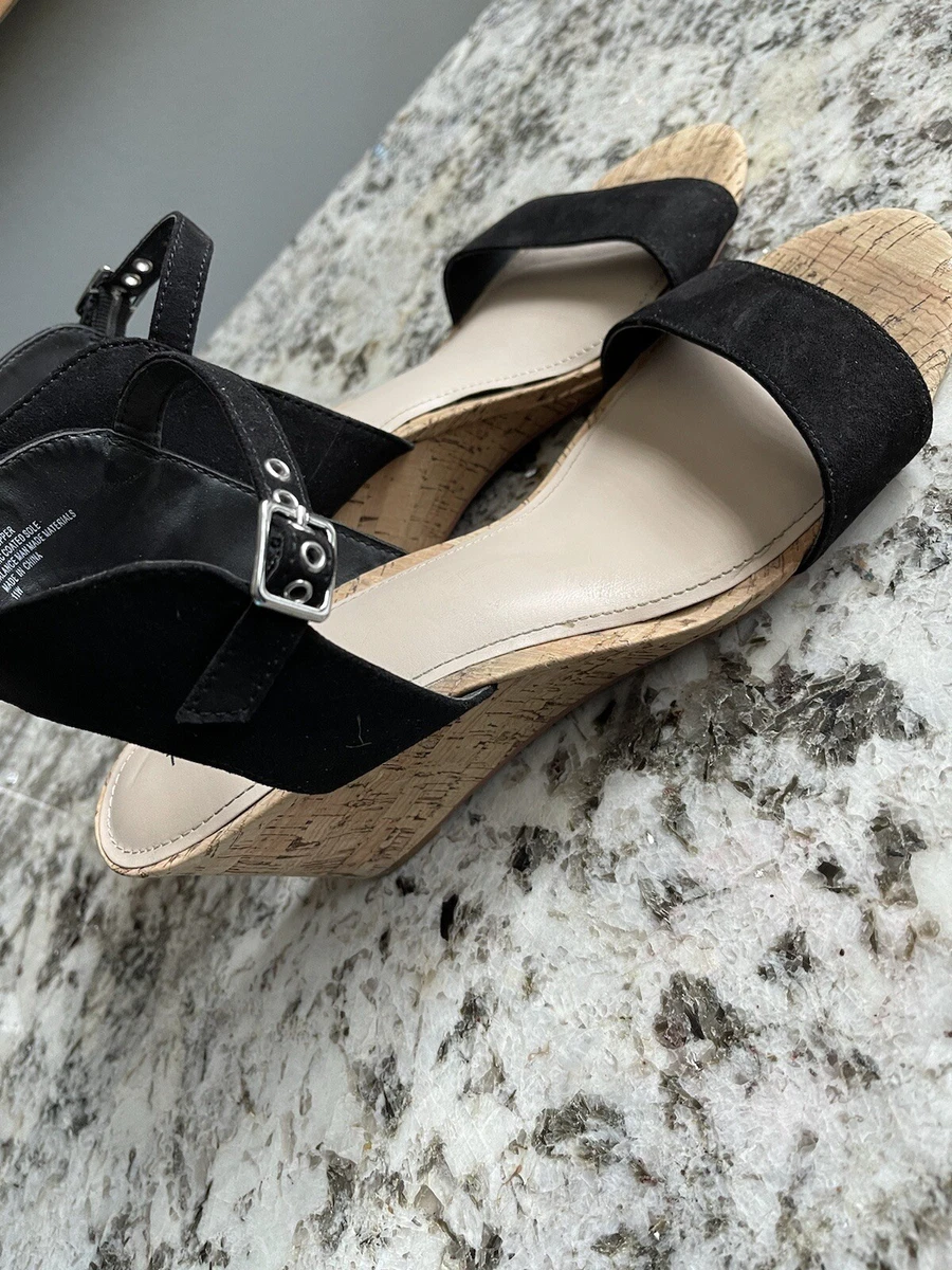 Wide width black wedge sandals sale