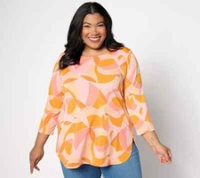 Susan Graver Prntd Liquid Knit 3/4 Slv Tunic Tulp Hem-Mango-Petite Small-A574038