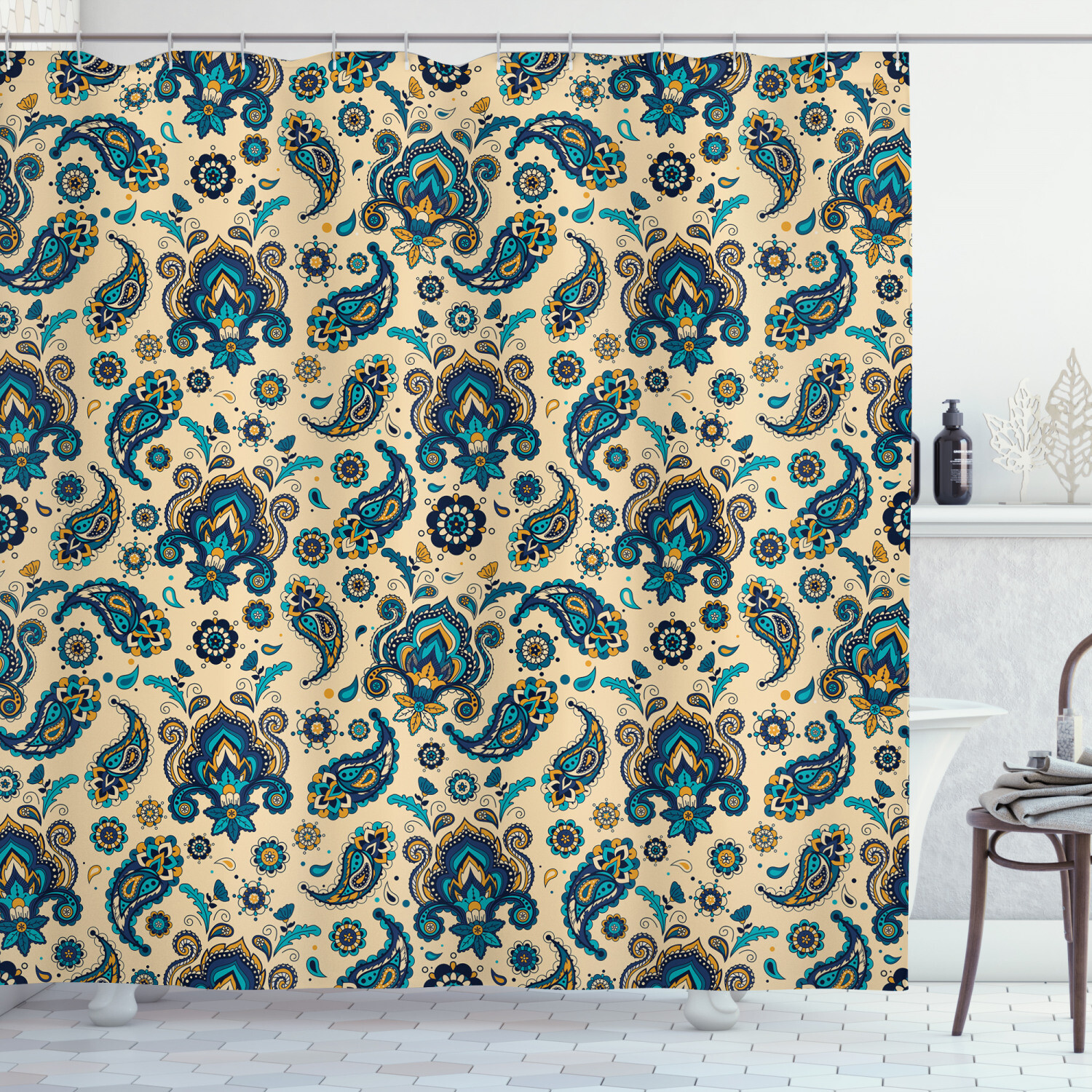 Retro Shower Curtain Vintage Colorful Floral Print for Bathroom | eBay