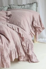 Dusty Pink Ruffle Duvet Cover Set Linen Bedding Cover Ruffled Donna Cover Set