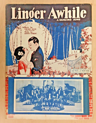 Vintage Sheet Music -1923-Linger Awhile-Reste Encore Un Peu-Piano-Vocal-Miller