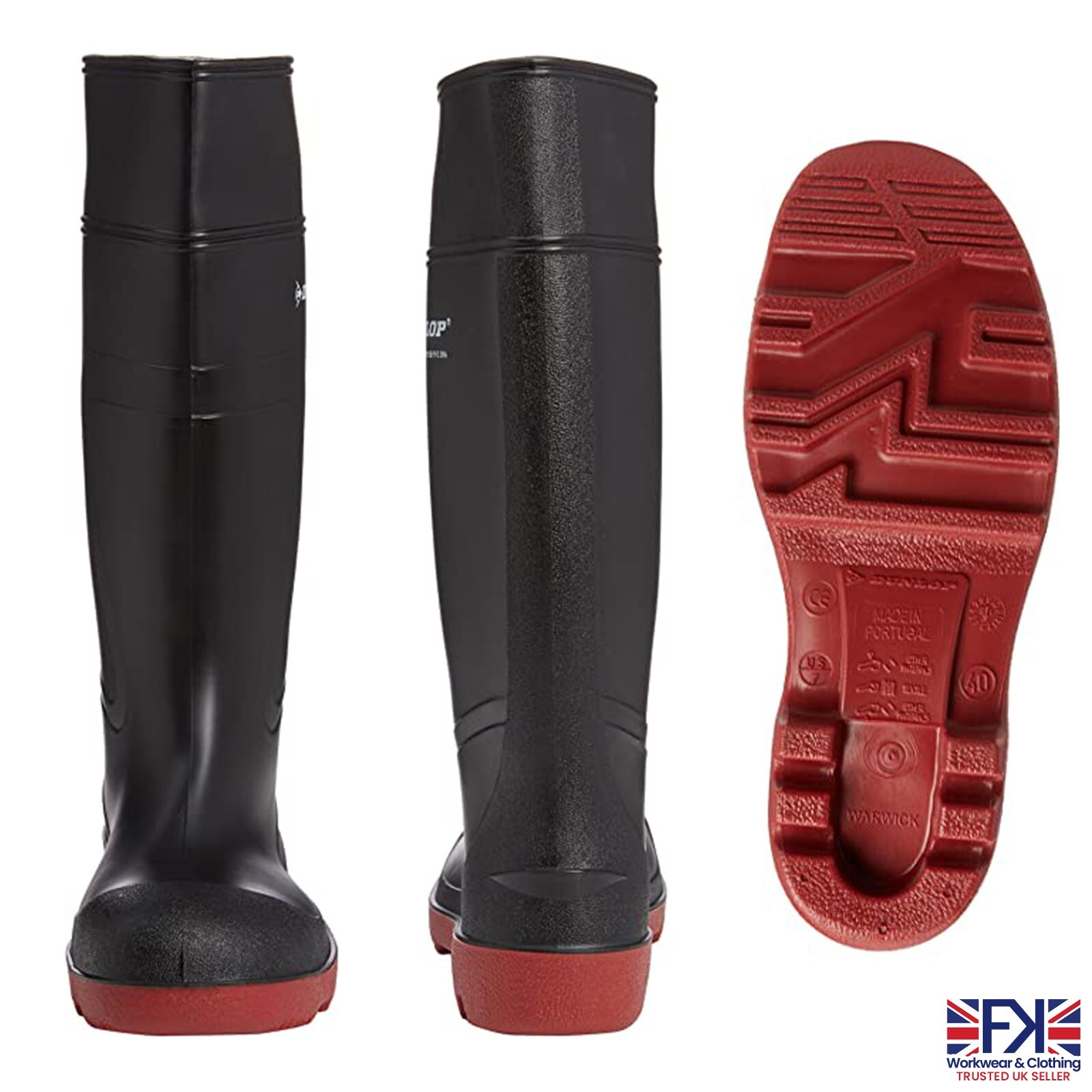 Dunlop Acifort WARWICK Nero Sicurezza Completa Puntale D'Acciaio Stivali Gomma