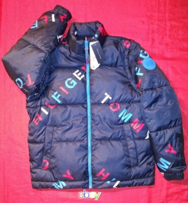 Tommy Hilfiger Men SZ M MONOGRAM Puffer Down CONVERTIBLE COAT Vest