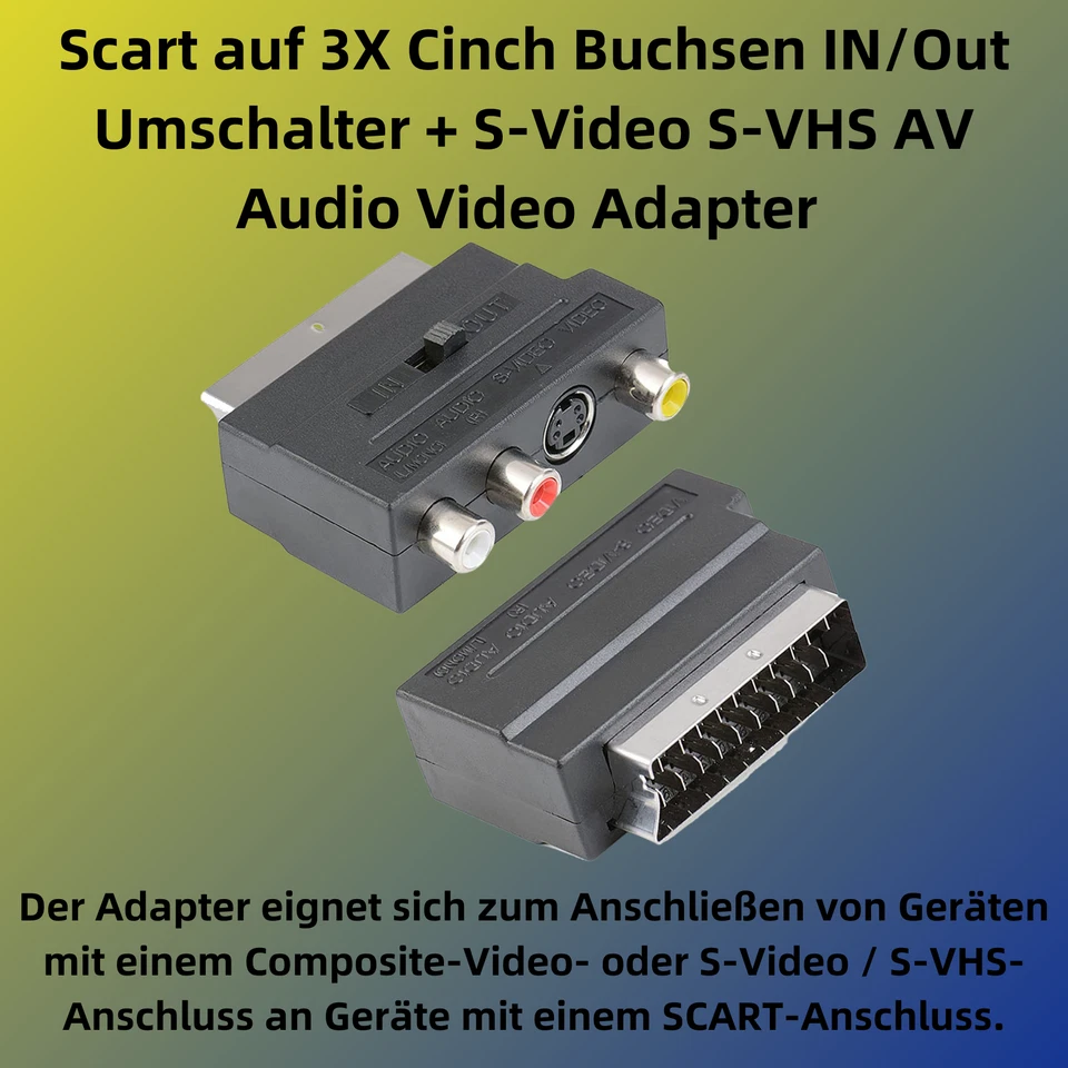 Q27 Scart to 3X Cinch Female IN/Out Switch + S-Video S-VHS AV Audio Video - Image 2 of 4