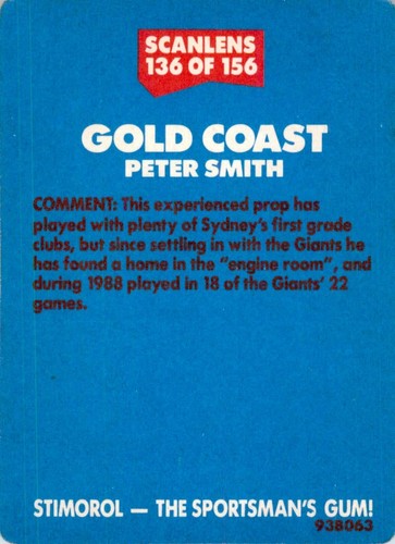 Signed 1989 GOLD COAST GIANTS NRL Card PETER SMITH Scanlens Titans - Picture 2 of 2