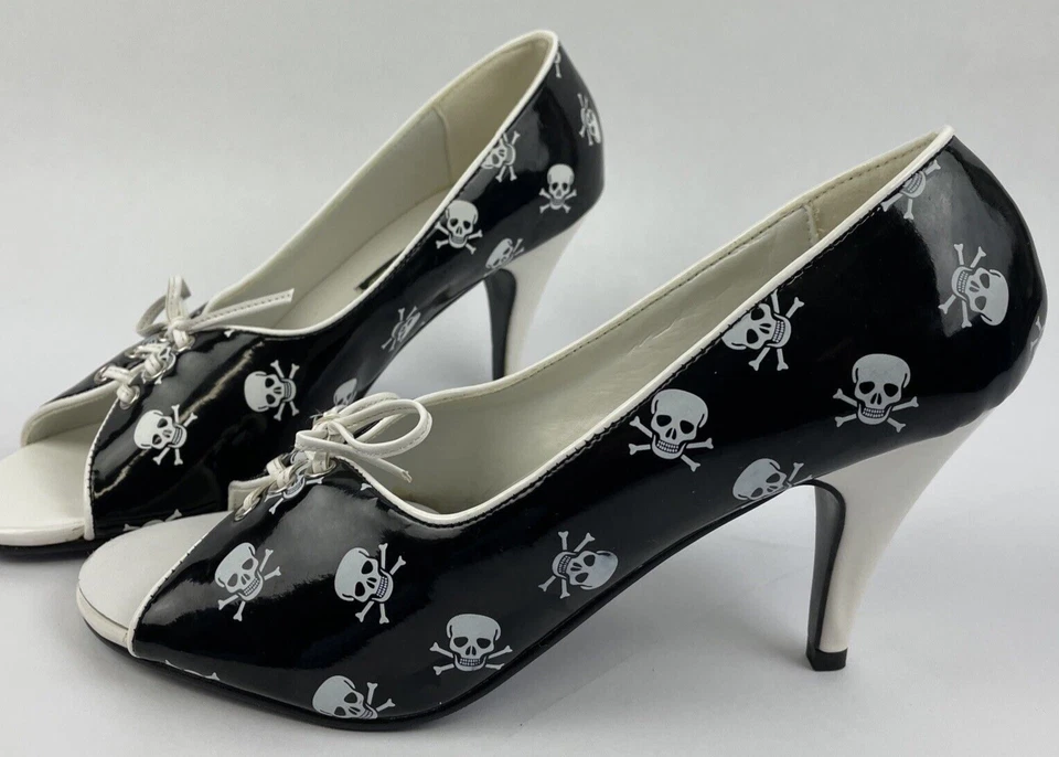 FUNTASMA por PLEASER CALAVERA BLANCA Punta Abierta Tacones Altos Gótico/Punk/Cosplay Talla 8 EE. UU. Foto 4 de 4