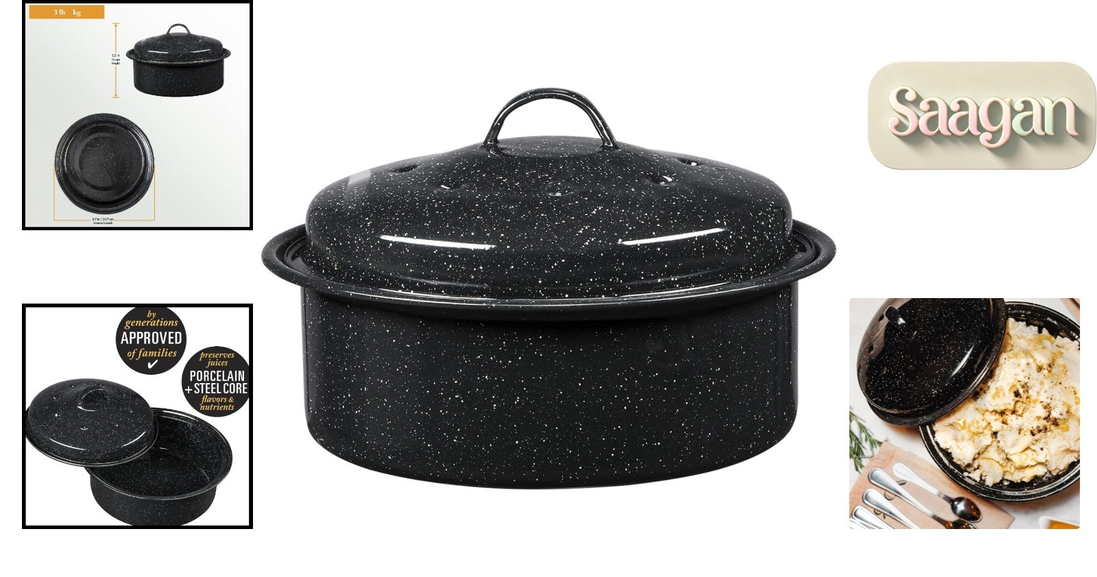 8.7-Inch Mini Covered Round Roaster, 3Lb Capacity - Speckled Black Elegance