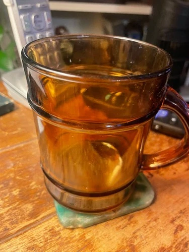 Anchor Hocking Clear Brown Glass Barrel Coffee Mug Cup Vintage