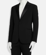 Emporio Armani Men's Black Wool Tonal Plaid G-Line Tuxedo Suit Jacket Size 52