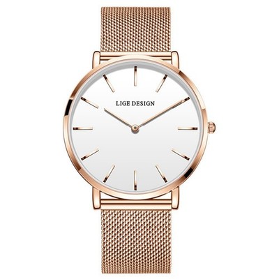 LIGE Men Watches Ultra Thin Dial Luxury Gold Wristwatch Meshband Sport Watches