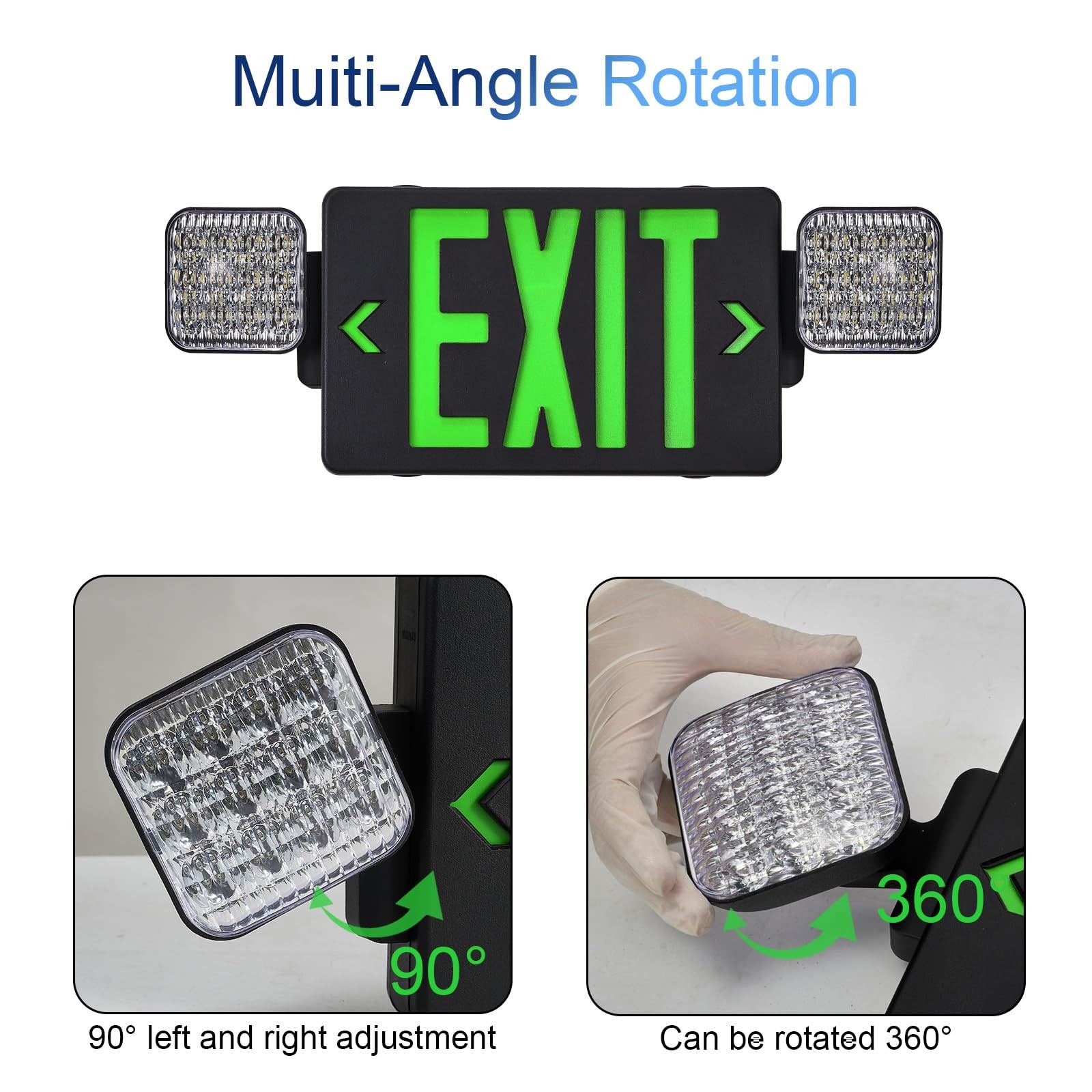 Black Housing Exit Sign with Emergency Lights, LED Emergency Exit Light with ...