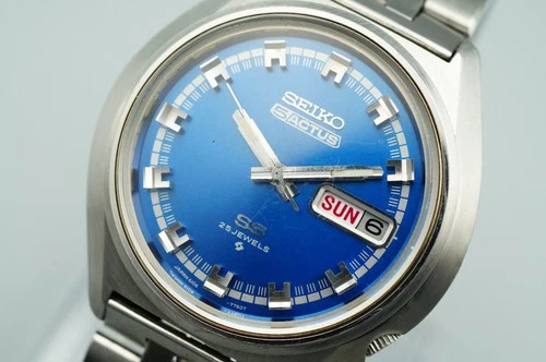 *Exc+5* Vintage SEIKO 5 ACTUS 6106-7580 Automatic Blue Round 38 mm Mens Watch