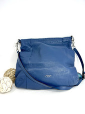 Coach Blue Pebbled Shoulder Bag Zip Closure Detachable Strap Pockets Lined