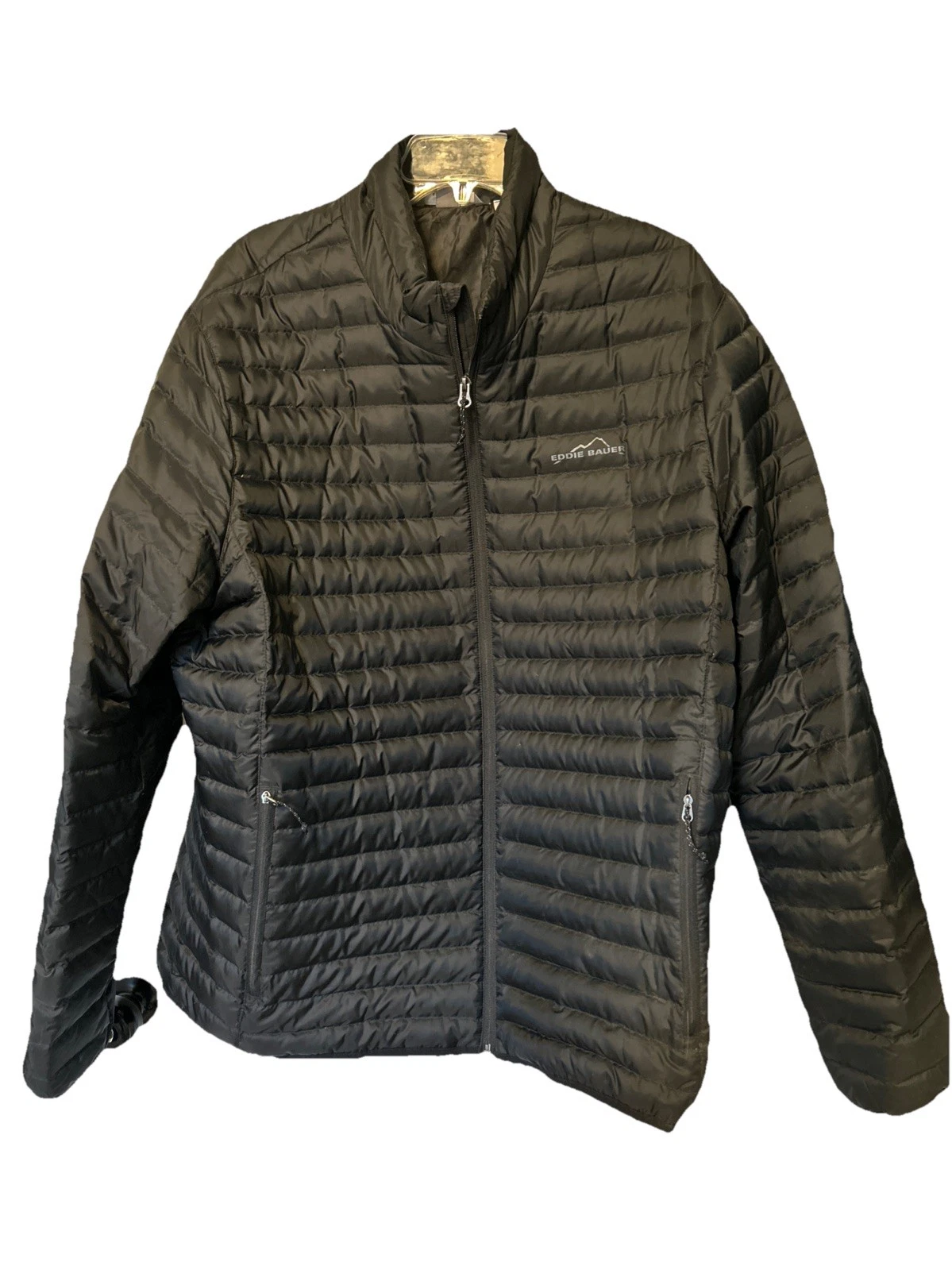 Eddie Bauer Jacket Mens XL Black 650 Fill Down Puffer Packable Full Zip EB650
