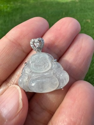 Eisig transparent 100 % natürlich Klasse A Jadeit Jade Buddha Anhänger H324 b