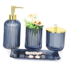 Bathroom Accessories Set, 4 Pcs Blue Glass 4 Pcs Bathroom Set Glass Blue