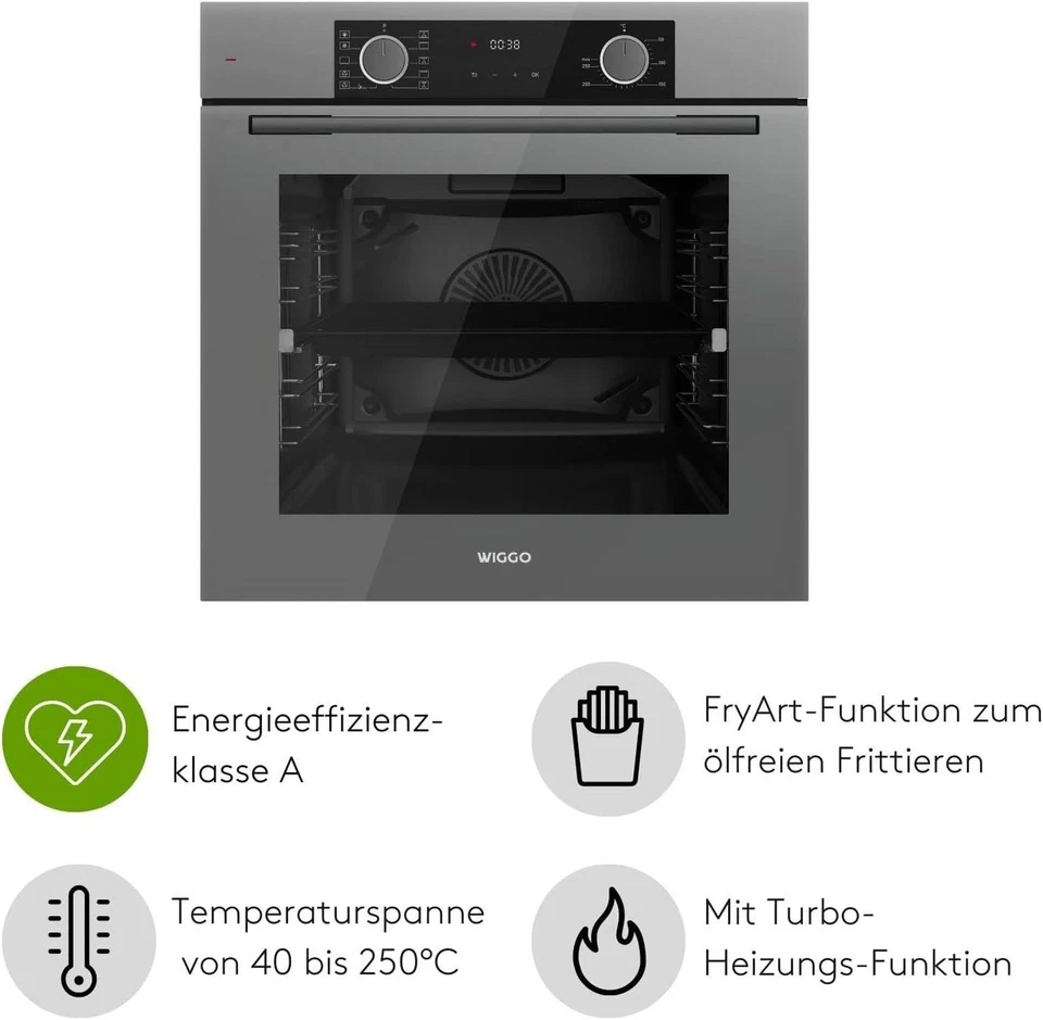 Wiggo Einbau-Backofen WO-BFA610 grau I Heißluftofen Energieklasse A - Bild 2 von 4