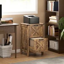 Vertical File Cabinet with 2 Drawers, Rustic Farmhouse Office Storage Cabinet fo