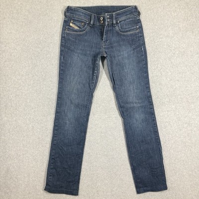 Diesel STRAIGHT LEG Jeans Womens 28x32 Blue Stretch Denim Whiskered Hemmed