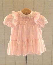 Vintage Polly Flinders Smocked Ruffle Lacey Dress Pink 18/24 Months Infant Girl