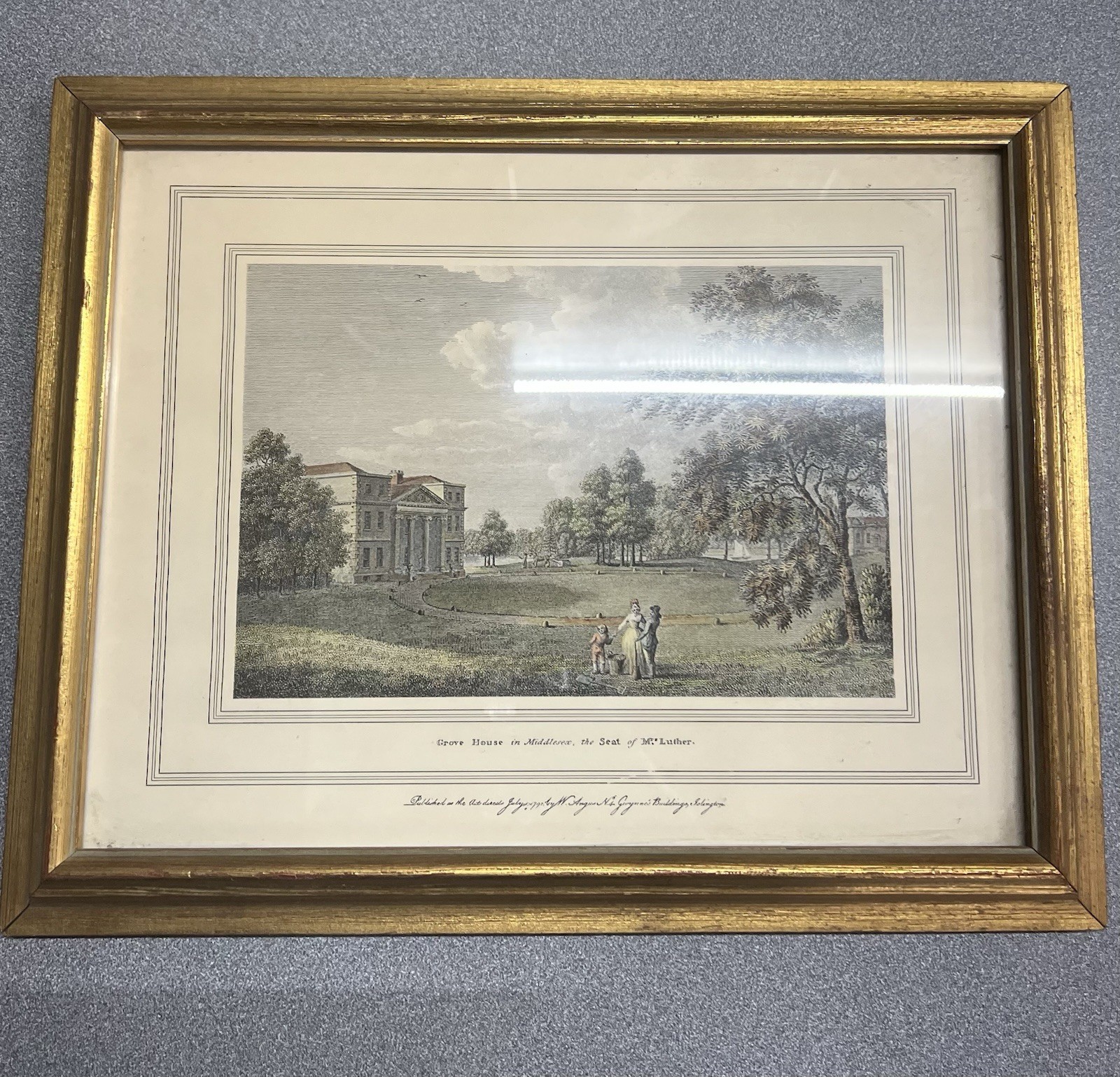 Vintage Etching Print Grove House In Middlesex The Seat Of Mrs Luther Framed