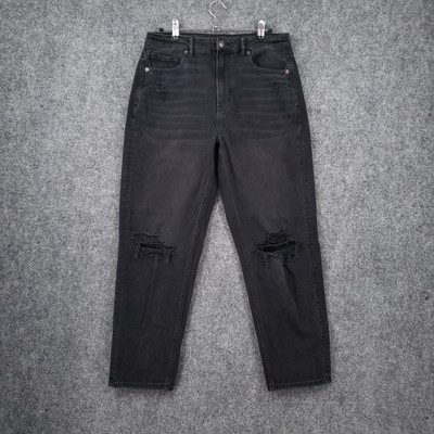 American Eagle Jeans Womens 8 Black Mom Straight Ripped Hi Rise Dark Wash Denim