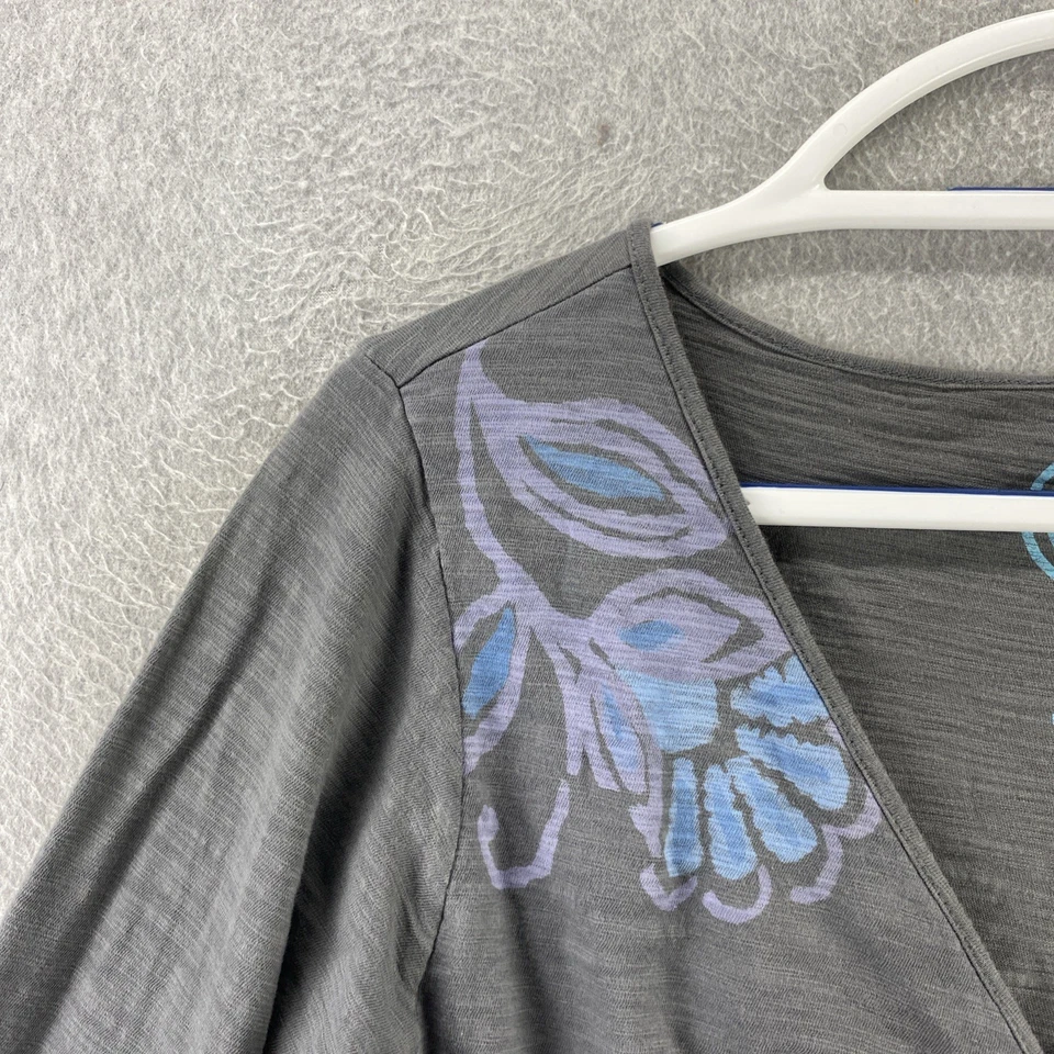 Top ajustado Life is Good L gris floral cuello en V torcido delantero manga larga algodón Foto 4 de 4