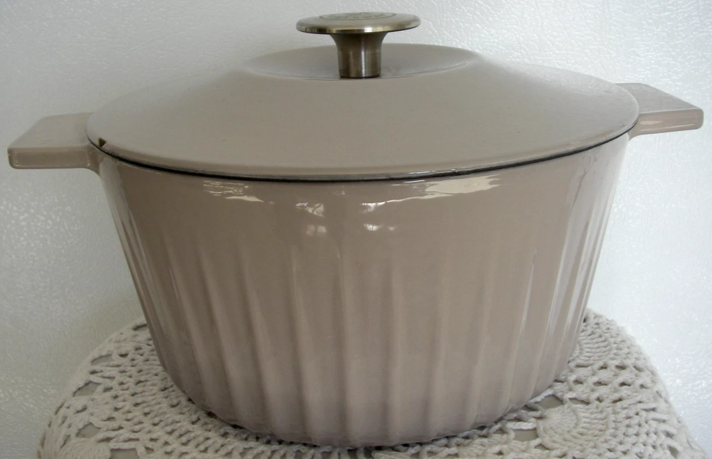 Martha Stewart Collection Gray Taupe Enameled Cast Iron 3 Qt. Round Dutch Oven