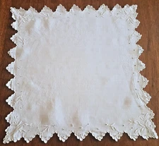 Antique Embroidered Yarn Handkerchief - 30cm x 30cm