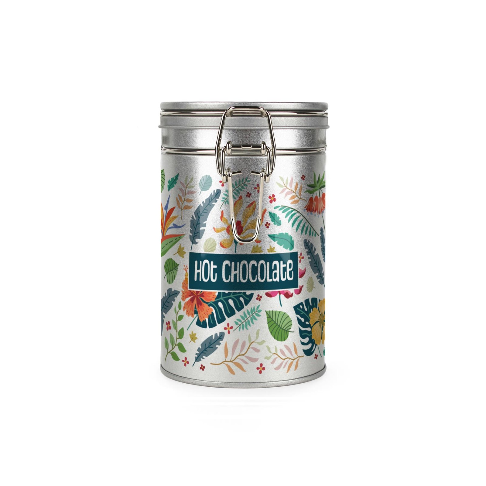 Purely Home Tropical Flowers Hot Chocolate Canister - Silver Storage Gift Tin